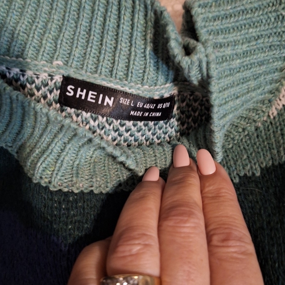 NEW SHEIN Blue and Green Abstract Sweater - Picture 3 of 3